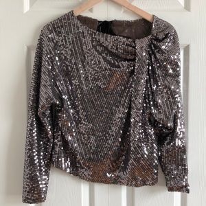 aryn K. sequin bow back long sleeve crop top